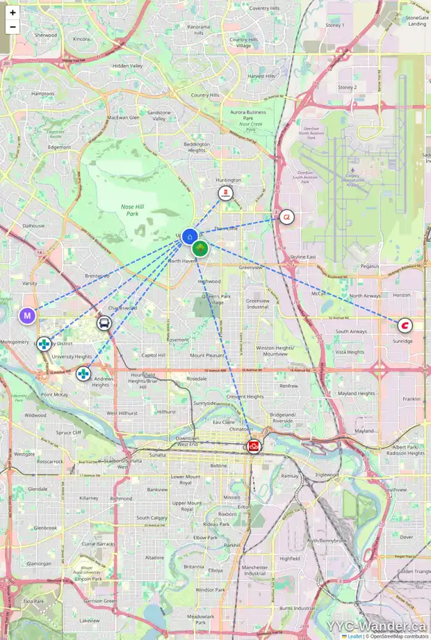 Daily accessibility map for 1311 NORFOLK DR NW, Calgary showing nearby schools, grocery stores, parks, LRT stations and nearby amenities