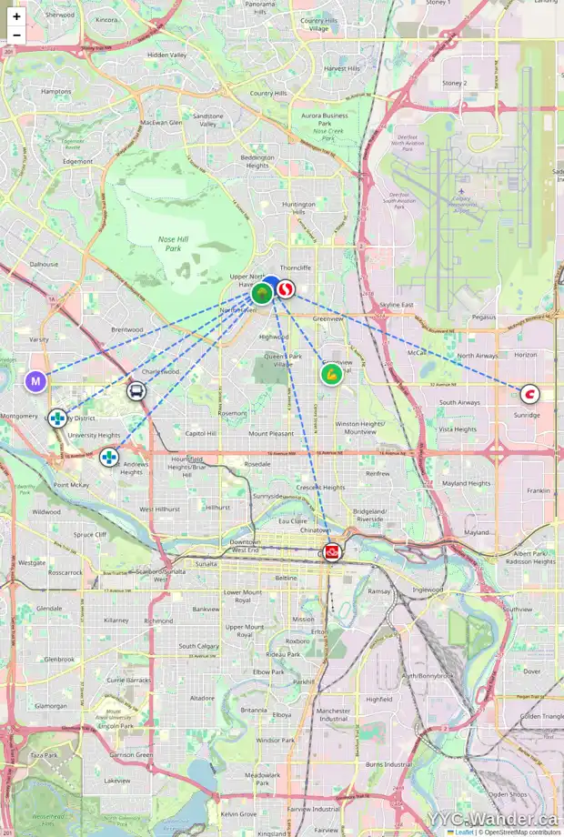 Daily accessibility map for 824 TRAFFORD DR NW, Calgary showing nearby schools, grocery stores, parks, LRT stations and nearby amenities