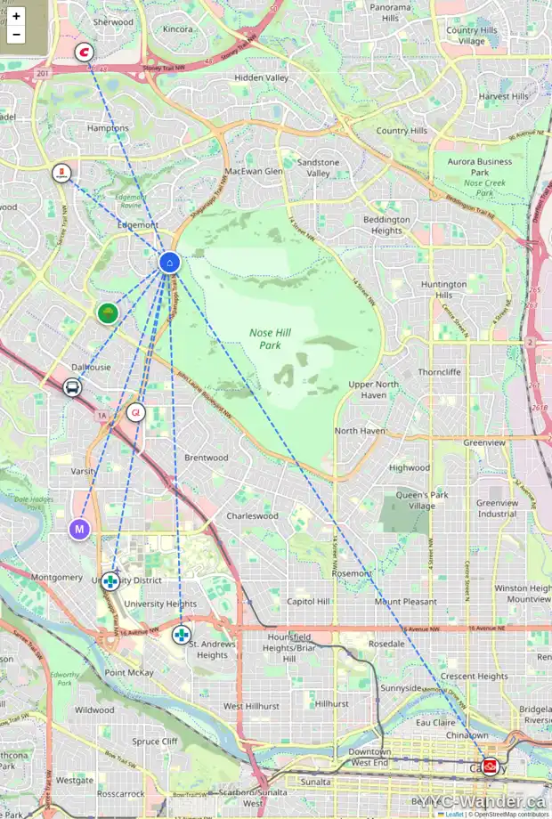 Daily accessibility map for 84 EDENWOLD CR NW, Calgary showing nearby schools, grocery stores, parks, LRT stations and nearby amenities