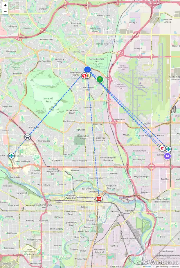 Daily accessibility map for 271 BEDDINGTON CI NE, Calgary showing nearby schools, grocery stores, parks, LRT stations and nearby amenities