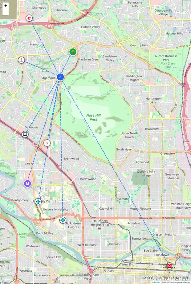 Daily accessibility map for 49 EDGEBROOK GR NW, Calgary showing nearby schools, grocery stores, parks, LRT stations and nearby amenities