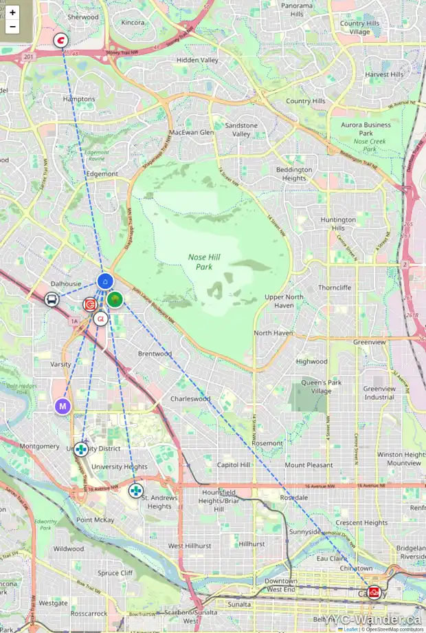 Daily accessibility map for 5948 DALMEAD CR NW, Calgary showing nearby schools, grocery stores, parks, LRT stations and nearby amenities