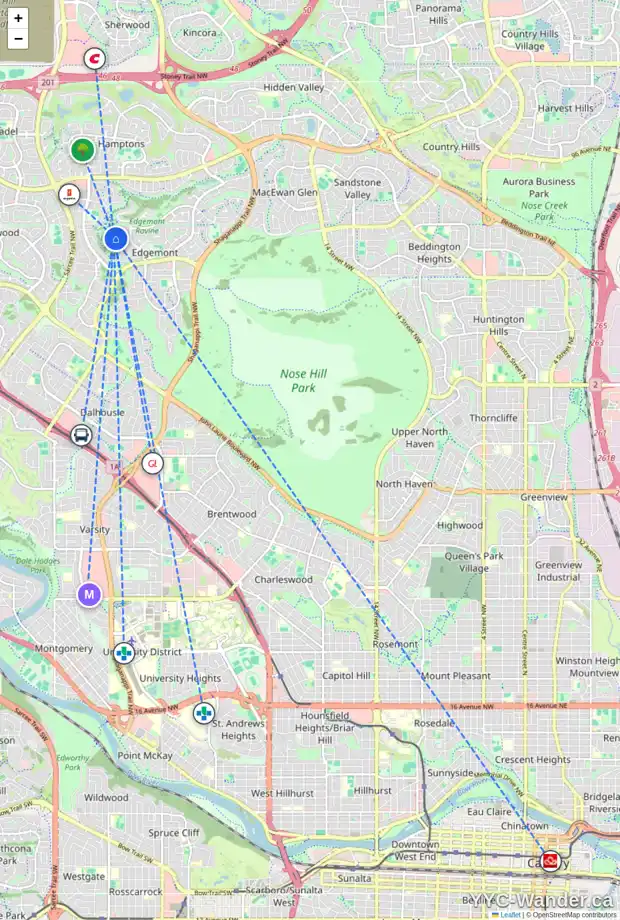 Daily accessibility map for 178 EDGEVIEW DR NW, Calgary showing nearby schools, grocery stores, parks, LRT stations and nearby amenities
