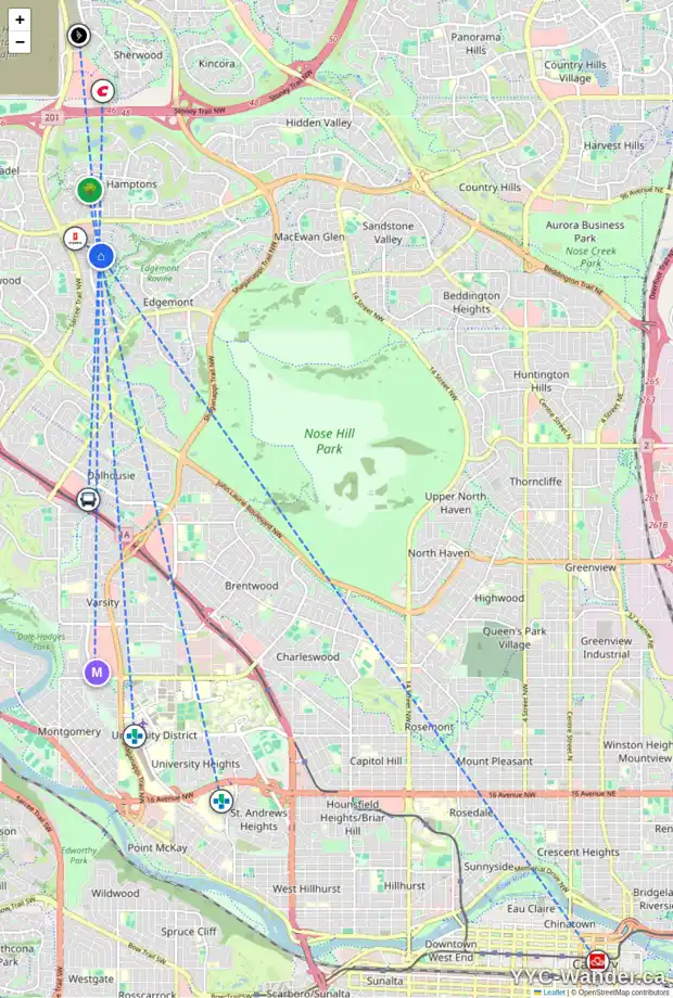 Daily accessibility map for 47 EDGERIDGE WY NW, Calgary showing nearby schools, grocery stores, parks, LRT stations and nearby amenities