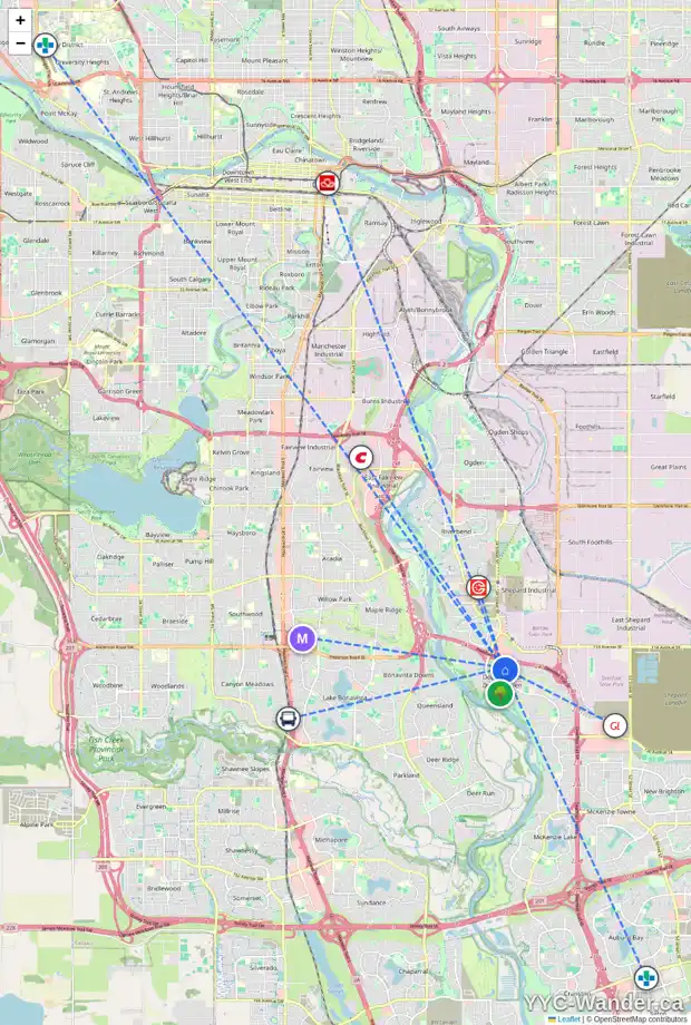 Daily accessibility map for 144 DOUGLAS WOODS DR SE, Calgary showing nearby schools, grocery stores, parks, LRT stations and nearby amenities