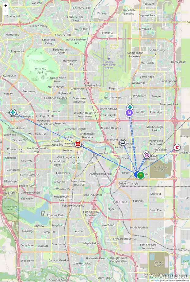 Daily accessibility map for 120 ERIN WOODS BV SE, Calgary showing nearby schools, grocery stores, parks, LRT stations and nearby amenities