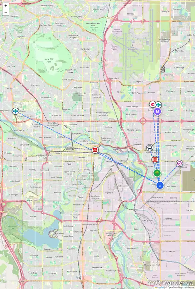 Daily accessibility map for 64 DOVERVIEW PL SE, Calgary showing nearby schools, grocery stores, parks, LRT stations and nearby amenities