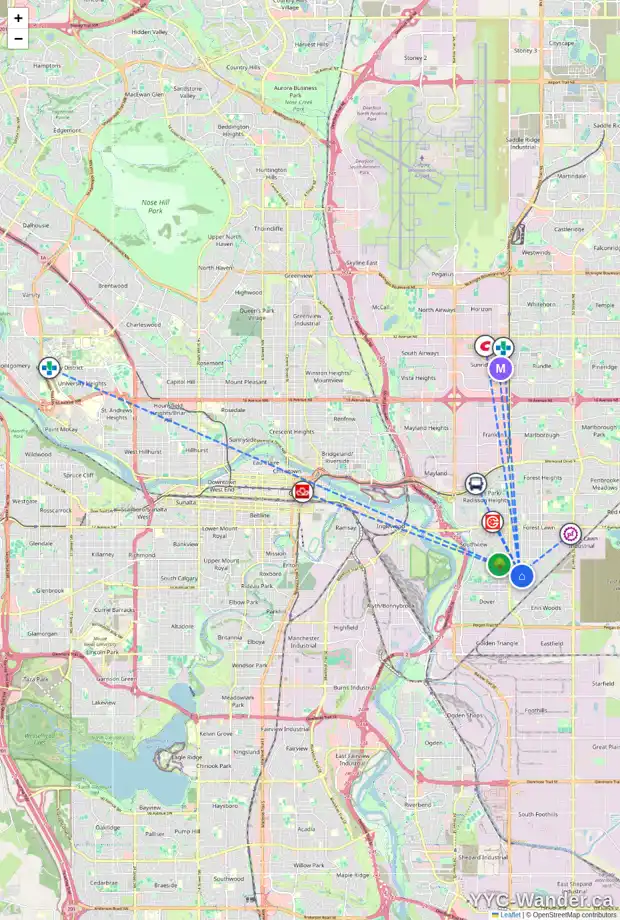 Daily accessibility map for 3918 30 AV SE, Calgary showing nearby schools, grocery stores, parks, LRT stations and nearby amenities