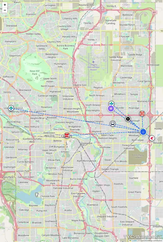 Daily accessibility map for 43 ABBERCOVE RD SE, Calgary showing nearby schools, grocery stores, parks, LRT stations and nearby amenities