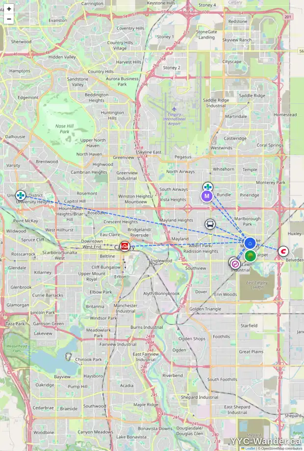 Daily accessibility map for 6029 5 AV SE, Calgary showing nearby schools, grocery stores, parks, LRT stations and nearby amenities