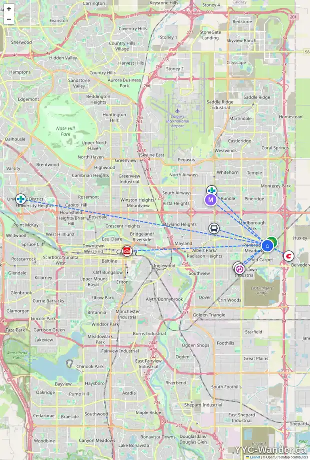 Daily accessibility map for 6828 4 AV SE, Calgary showing nearby schools, grocery stores, parks, LRT stations and nearby amenities