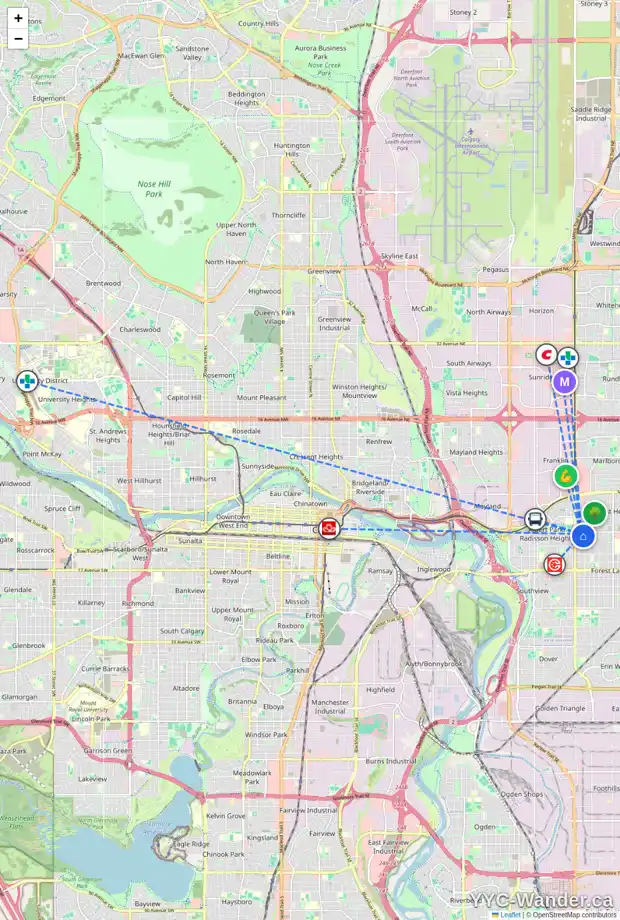 Daily accessibility map for 910 37 ST SE, Calgary showing nearby schools, grocery stores, parks, LRT stations and nearby amenities