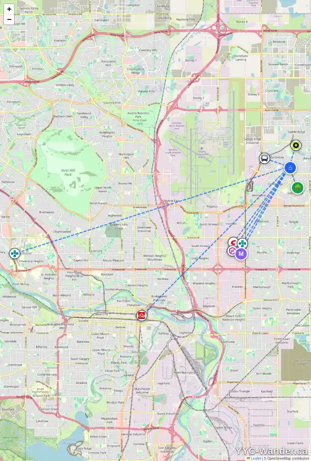 Daily accessibility map for 55 MARTINDALE BV NE, Calgary showing nearby schools, grocery stores, parks, LRT stations and nearby amenities