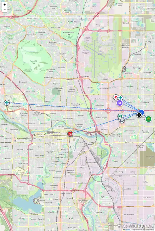 Daily accessibility map for 6 175 MANORA PL NE, Calgary showing nearby schools, grocery stores, parks, LRT stations and nearby amenities