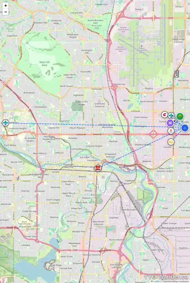 Daily accessibility map for 119 RUNDLEVILLE PL NE, Calgary showing nearby schools, grocery stores, parks, LRT stations and nearby amenities