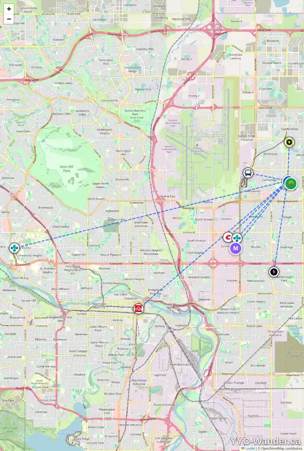 Daily accessibility map for 86 FALSHIRE DR NE, Calgary showing nearby schools, grocery stores, parks, LRT stations and nearby amenities