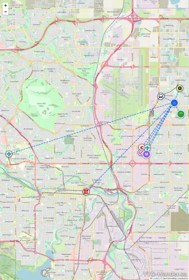 Daily accessibility map for 88 MARTINDALE DR NE, Calgary showing nearby schools, grocery stores, parks, LRT stations and nearby amenities