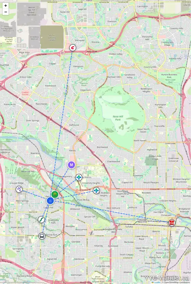 Daily accessibility map for 3305 20 PATTERSON BV SW, Calgary showing nearby schools, grocery stores, parks, LRT stations and nearby amenities