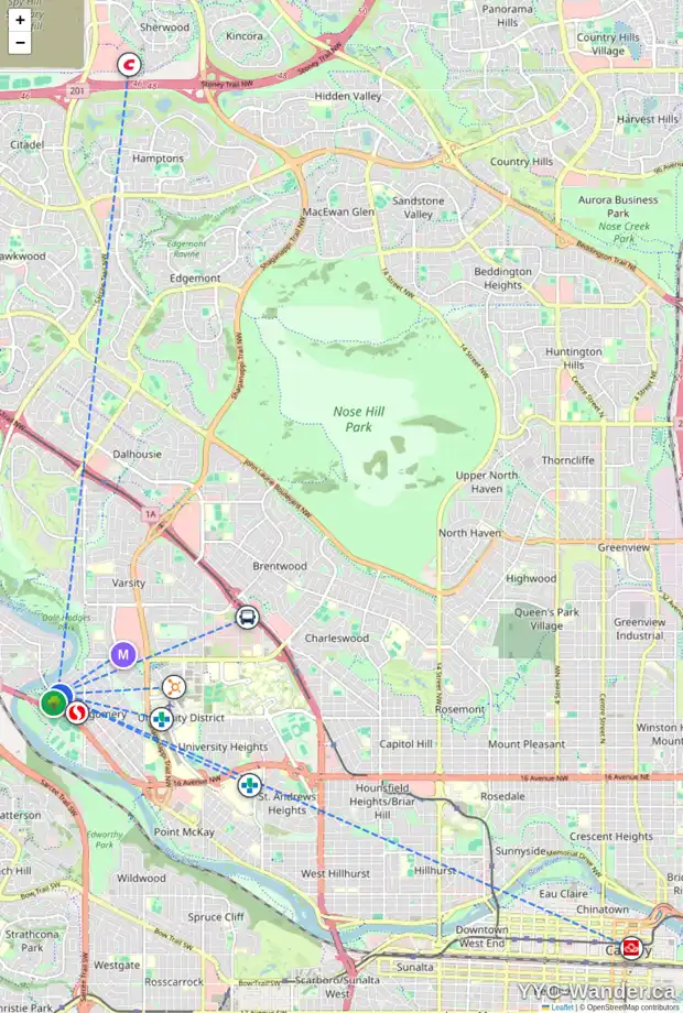 Daily accessibility map for 5238 BOWNESS RD NW, Calgary showing nearby schools, grocery stores, parks, LRT stations and nearby amenities