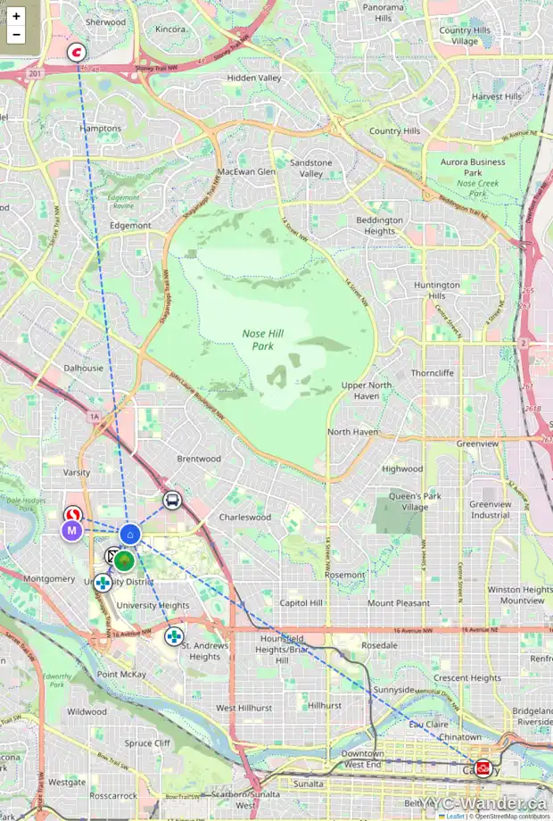 Daily accessibility map for 4 VARMOOR PL NW, Calgary showing nearby schools, grocery stores, parks, LRT stations and nearby amenities