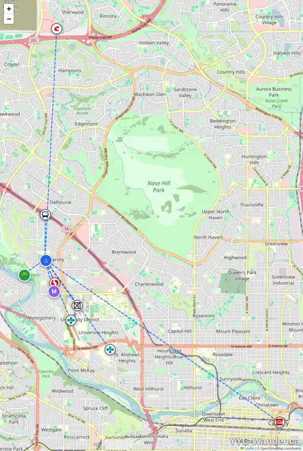 Daily accessibility map for 5132 VALIANT PL NW, Calgary showing nearby schools, grocery stores, parks, LRT stations and nearby amenities