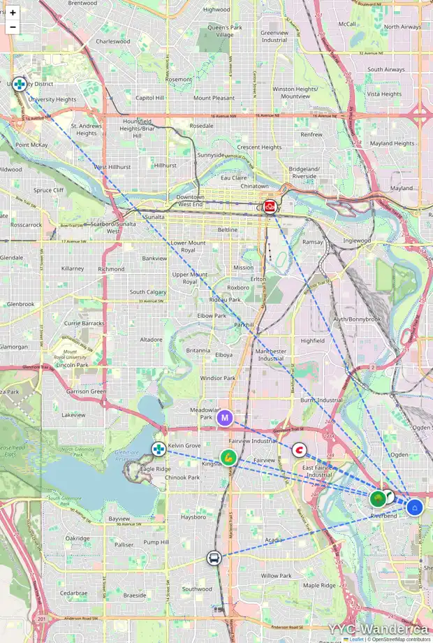 Daily accessibility map for 2407 RIVERSTONE RD SE, Calgary showing nearby schools, grocery stores, parks, LRT stations and nearby amenities