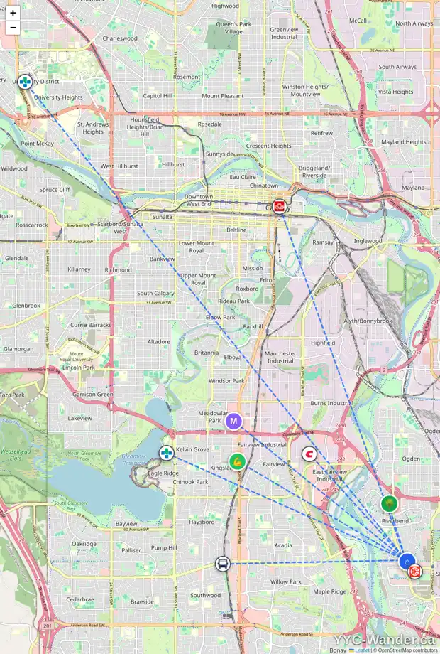 Daily accessibility map for 176 RIVER ROCK CR SE, Calgary showing nearby schools, grocery stores, parks, LRT stations and nearby amenities