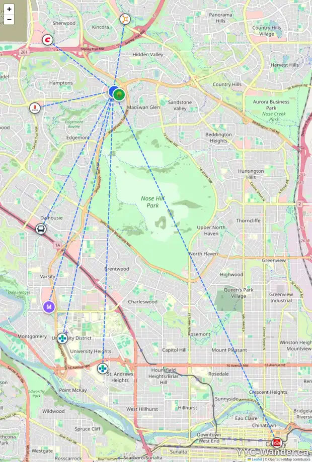 Daily accessibility map for 331 EDGERIDGE GD NW, Calgary showing nearby schools, grocery stores, parks, LRT stations and nearby amenities