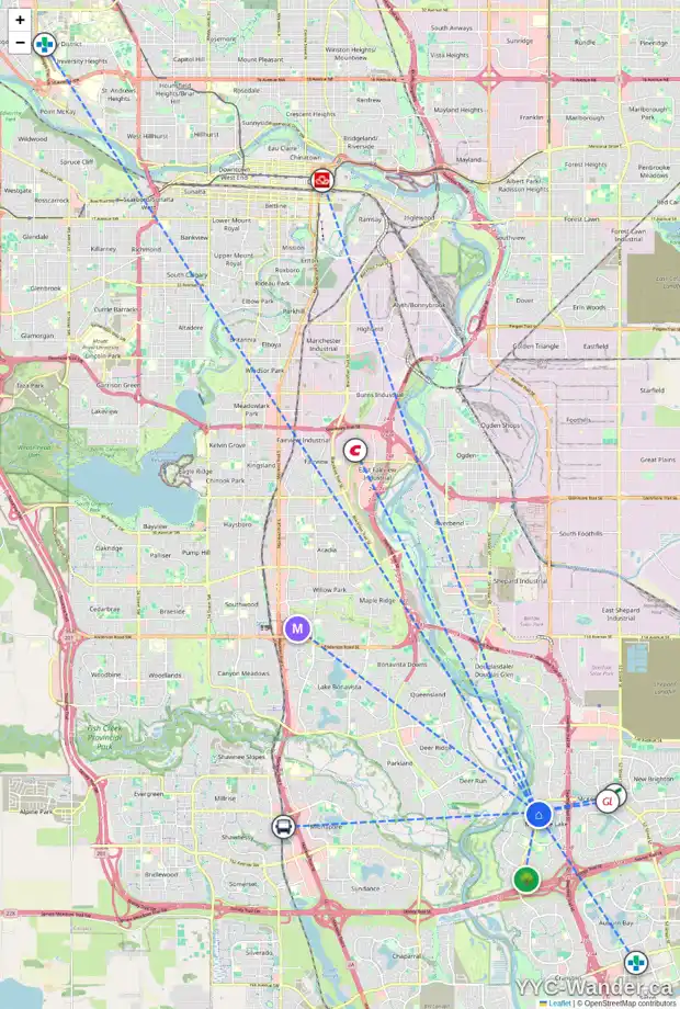 Daily accessibility map for 50 MCKENZIE LAKE PL SE, Calgary showing nearby schools, grocery stores, parks, LRT stations and nearby amenities