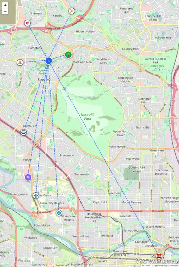 Daily accessibility map for 130 EDGERIDGE PA NW, Calgary showing nearby schools, grocery stores, parks, LRT stations and nearby amenities