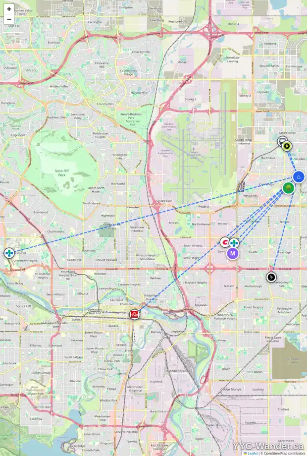 Daily accessibility map for 268 FALSHIRE WY NE, Calgary showing nearby schools, grocery stores, parks, LRT stations and nearby amenities