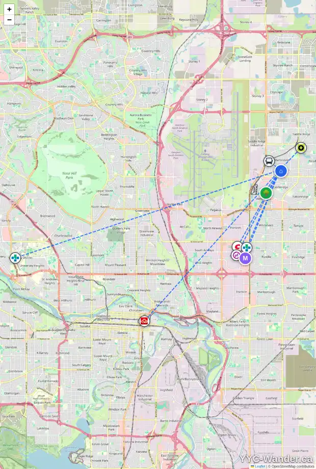 Daily accessibility map for 235 MARTINDALE BV NE, Calgary showing nearby schools, grocery stores, parks, LRT stations and nearby amenities