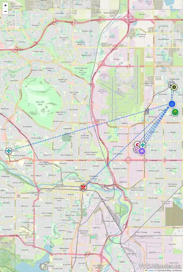 Daily accessibility map for 80 MARTINGROVE WY NE, Calgary showing nearby schools, grocery stores, parks, LRT stations and nearby amenities