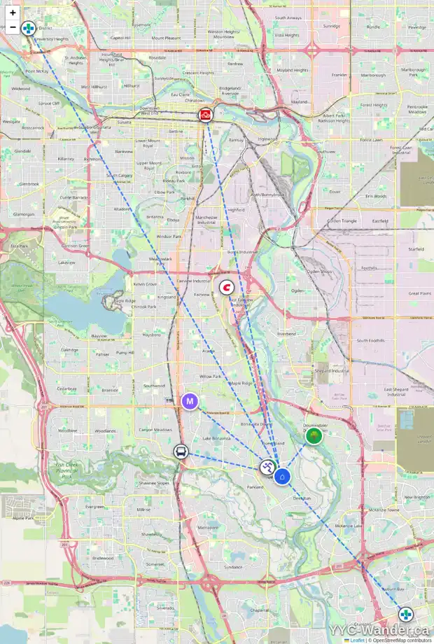 Daily accessibility map for 31 DEERMONT PL SE, Calgary showing nearby schools, grocery stores, parks, LRT stations and nearby amenities