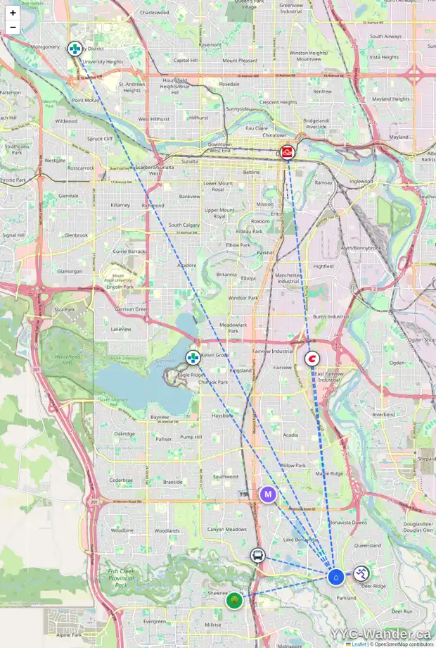 Daily accessibility map for 931 PARKWOOD WY SE, Calgary showing nearby schools, grocery stores, parks, LRT stations and nearby amenities