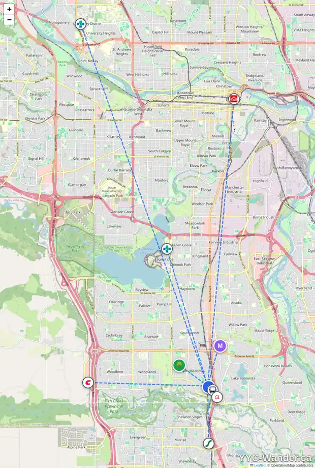 Daily accessibility map for 240 CANNIFF PL SW, Calgary showing nearby schools, grocery stores, parks, LRT stations and nearby amenities