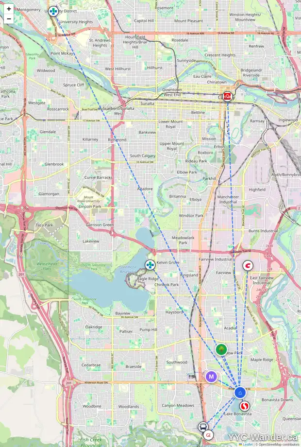 Daily accessibility map for 623 LAKE LINNET CR SE, Calgary showing nearby schools, grocery stores, parks, LRT stations and nearby amenities