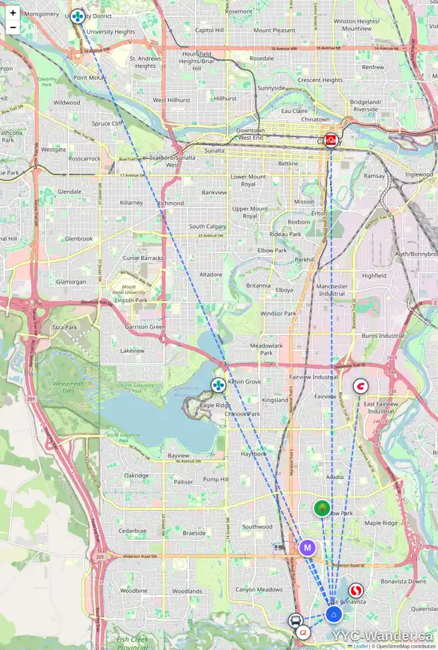 Daily accessibility map for 124 LAKE MEAD DR SE, Calgary showing nearby schools, grocery stores, parks, LRT stations and nearby amenities