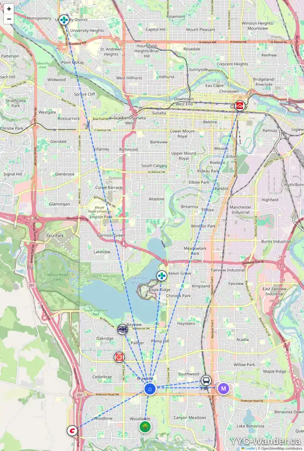 Daily accessibility map for 11212 BRAXTON RD SW, Calgary showing nearby schools, grocery stores, parks, LRT stations and nearby amenities