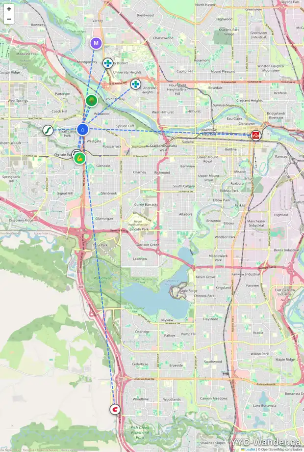 Daily accessibility map for 28 STRATHCONA CR SW, Calgary showing nearby schools, grocery stores, parks, LRT stations and nearby amenities