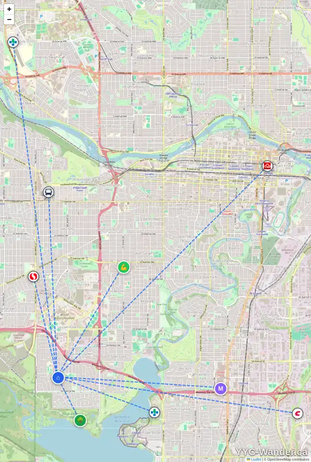 Daily accessibility map for 6223 LAKEVIEW DR SW, Calgary showing nearby schools, grocery stores, parks, LRT stations and nearby amenities