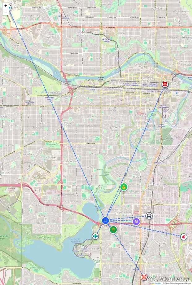 Daily accessibility map for 207 MALIBOU RD SW, Calgary showing nearby schools, grocery stores, parks, LRT stations and nearby amenities