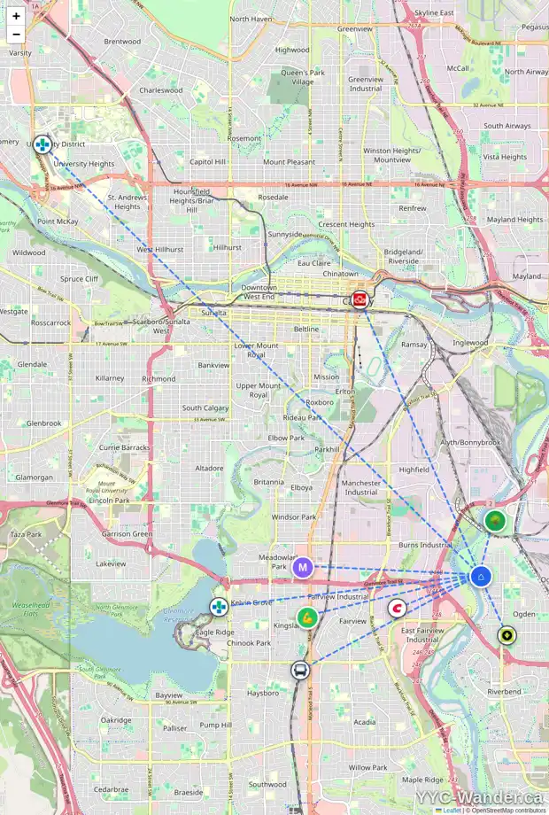 Daily accessibility map for 135 LYNNVIEW RD SE, Calgary showing nearby schools, grocery stores, parks, LRT stations and nearby amenities