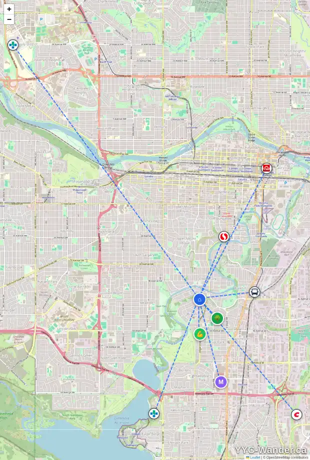 Daily accessibility map for 4235 BRITANNIA DR SW, Calgary showing nearby schools, grocery stores, parks, LRT stations and nearby amenities