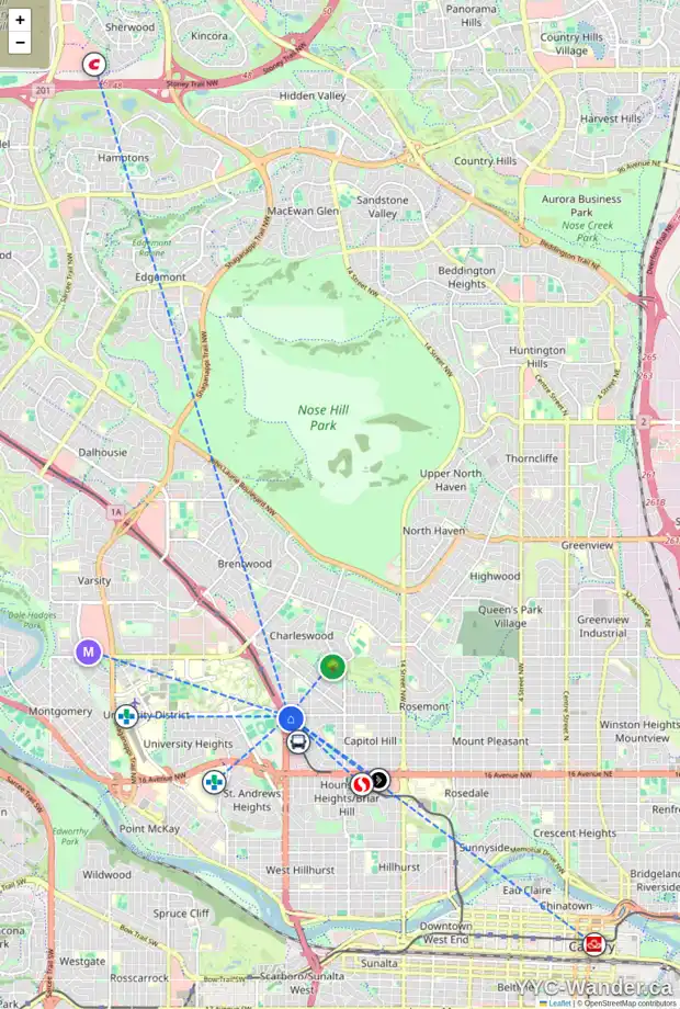 Daily accessibility map for 2480 CAPITOL HILL CR NW, Calgary showing nearby schools, grocery stores, parks, LRT stations and nearby amenities