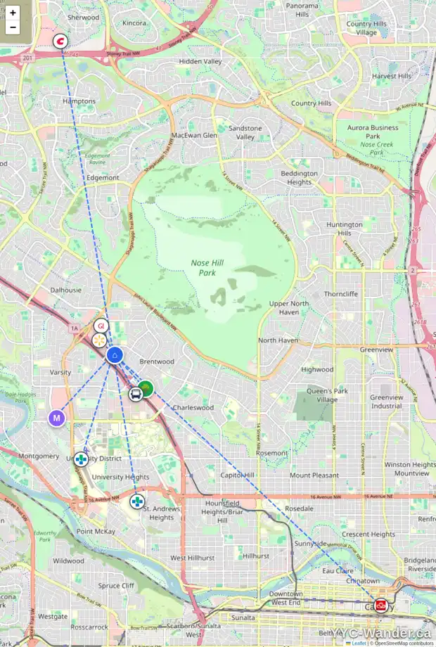 Daily accessibility map for 3528 BOULTON RD NW, Calgary showing nearby schools, grocery stores, parks, LRT stations and nearby amenities