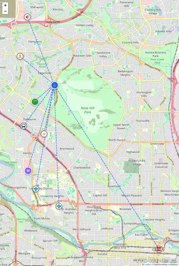Daily accessibility map for 88 EDENWOLD CR NW, Calgary showing nearby schools, grocery stores, parks, LRT stations and nearby amenities