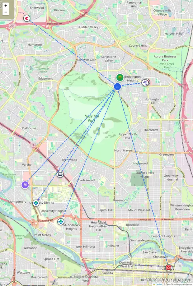 Daily accessibility map for 136 BERMONDSEY WY NW, Calgary showing nearby schools, grocery stores, parks, LRT stations and nearby amenities