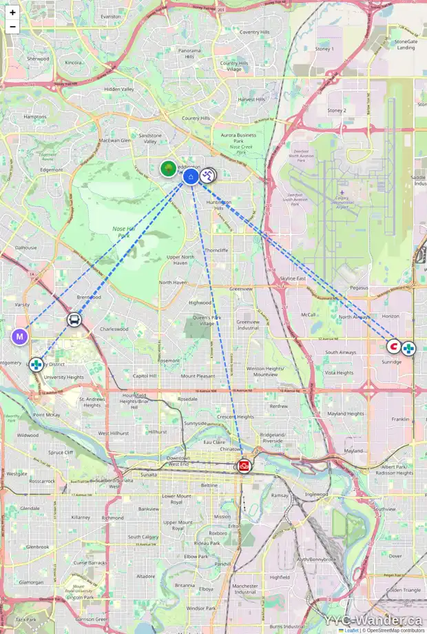Daily accessibility map for 8314 BERKLEY RD NW, Calgary showing nearby schools, grocery stores, parks, LRT stations and nearby amenities