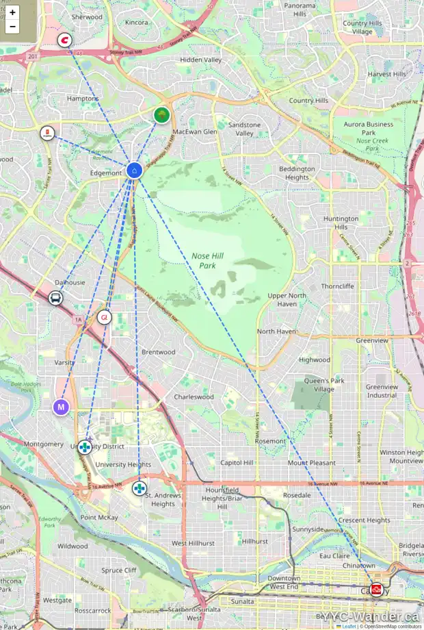 Daily accessibility map for 53 EDGEBROOK GR NW, Calgary showing nearby schools, grocery stores, parks, LRT stations and nearby amenities